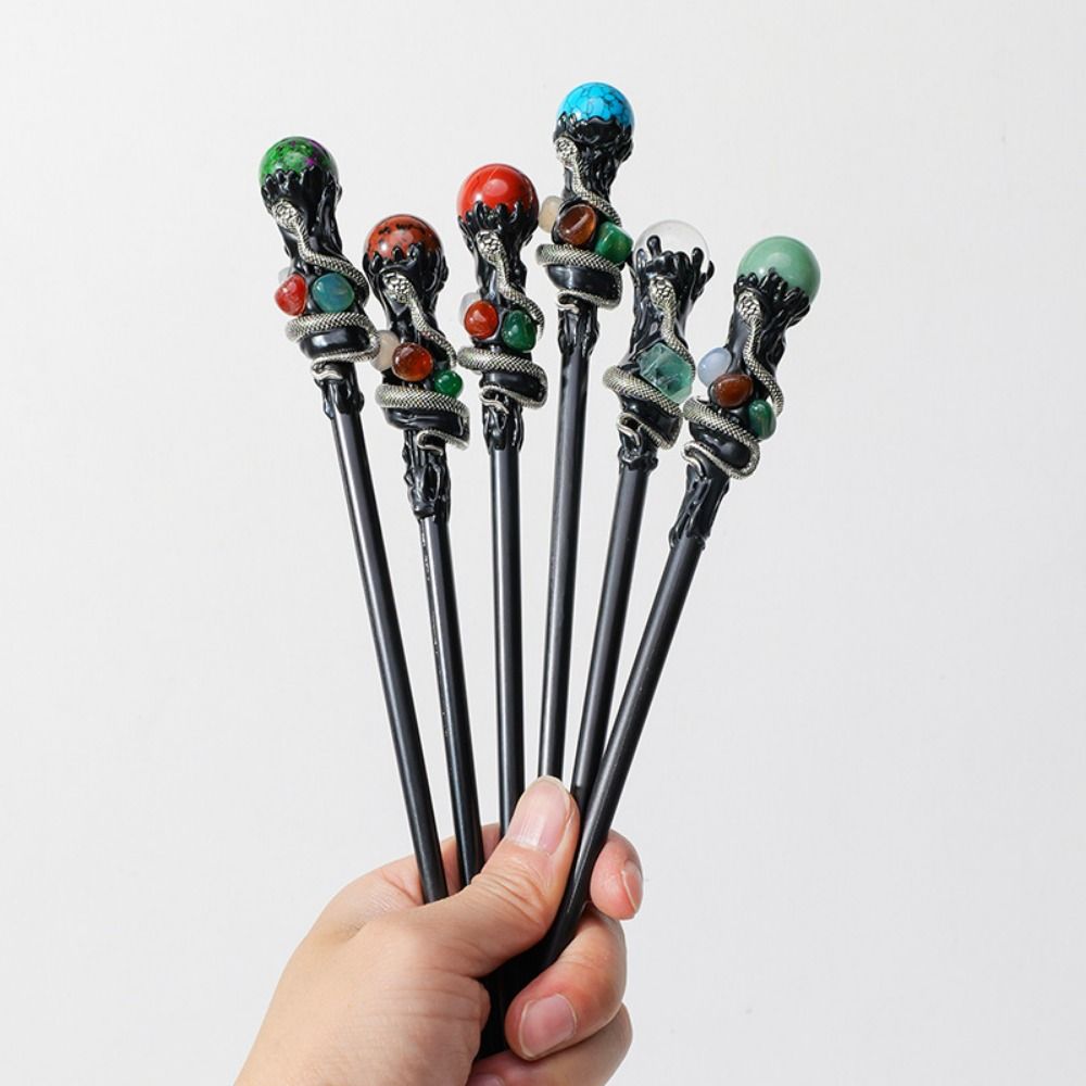 Witch Natural Crystal Magic Wand Handcrafted Magic Cane Natural Crystal Ball Scepter  Cosplay