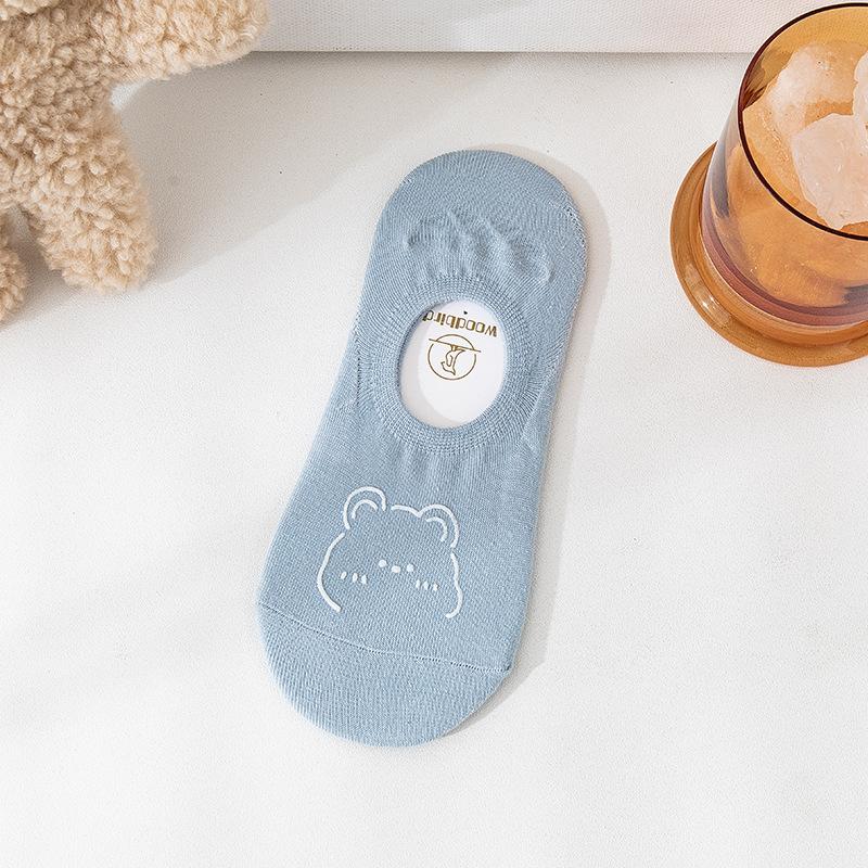 Summer Light-colored Invisible Boat Socks for Women, Cartoon-breathable Silicone Anti-slip, Shallow Girls' Short Socks