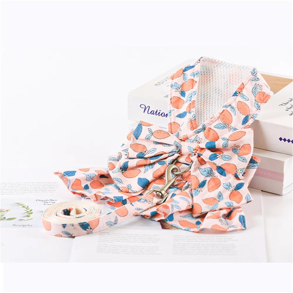 Floral Print Pet Harness with Skirt Cute Puppy Dog Harness and Leash Set for Small Dogs Chihuahua Yorkshire mascotas Accessories