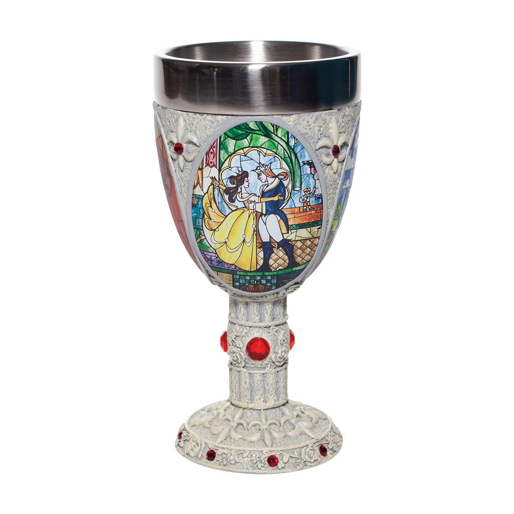 Enesco Disney Showcase Beauty and The Beast Stained Glass Scenes Goblet Cup Decorative Multicolor Chalice, 7.09 Inch,