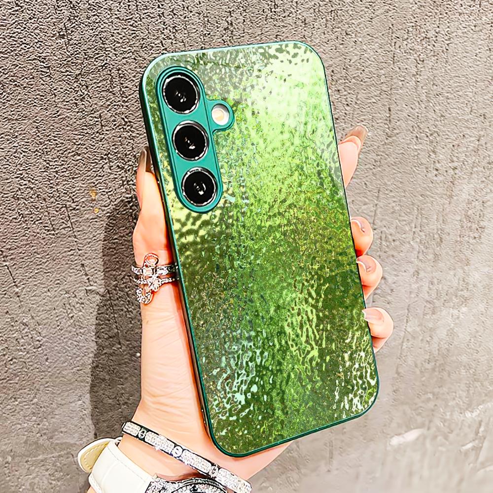 Luxury-lite glass Pattern Glass PhoneCase for Samsung Galaxy S26 S25 S24 S23 S22 FE Ultra Plus Built-in glass green Exquisite