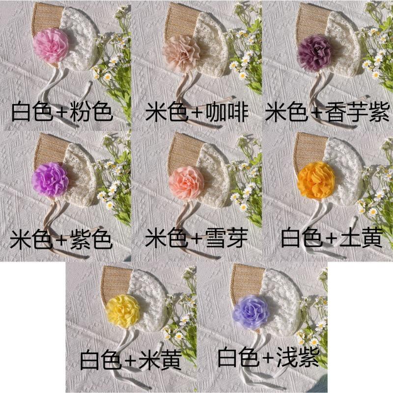 

Summer baby court style solid color hat, cute flower children s sun hat, thin breathable baby fetal hat