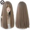 7jhhwigs Long Straight Synthetic Light Brown Wigs With Bang For Women Heat-resistant Daily Use Hair  Sell Whole Wigs