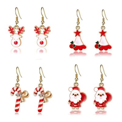 Cross-border Women's Christmas Candy Cane Santa Hat Earrings - Creative Holiday Jewelry Gifts