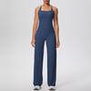Solid Color Racerback Tank & High-Waist Wide-Leg Yoga Pants Set