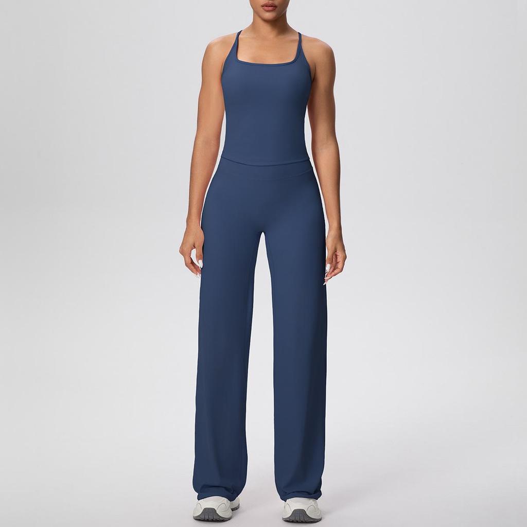 Solid Color Racerback Tank & High-Waist Wide-Leg Yoga Pants Set