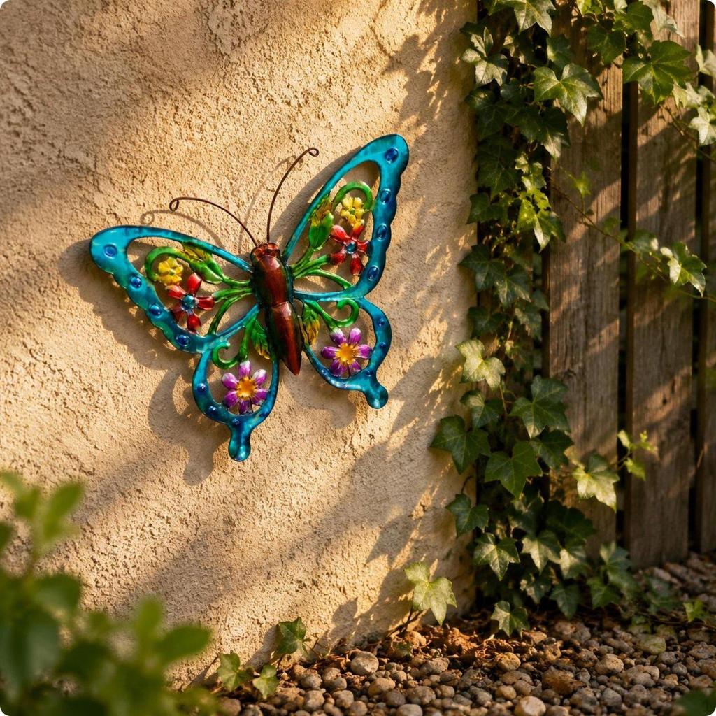 Stahl Schmetterling Wanddeko Erhöhter Körper 3D Dekoration Lackiertes Finish für Garten,