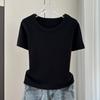 Standard Shoulder Short Sleeve Tee Modal Ribbed Loose Casual Basic Top Stretchy Slim Base Layer Soft Ribbed Fabric Good For Inner And Outer Wear Top