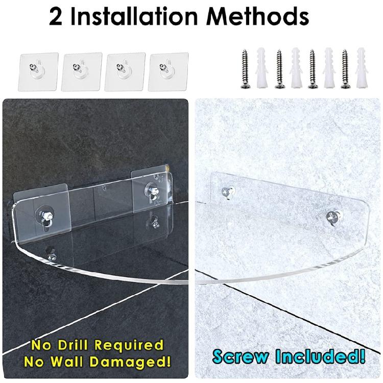 2 Pack Bathroom Corner Shelf Transparent Acrylic Wall Mount Floating Organizer