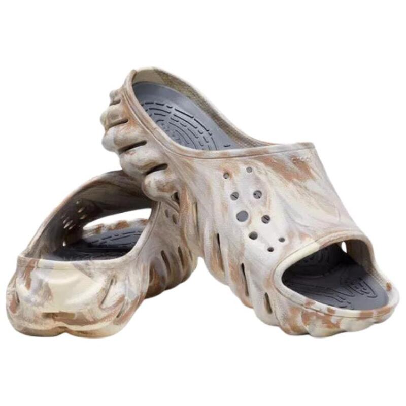 Crocs Echo Casual and Comfortable Anti-abrasion Slippers Unisex Grey Brown