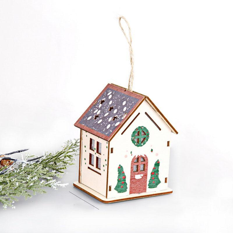 Christmas Glowing Colorful Hut Christmas Decorations Wooden House Hanging Christmas Tree Pendant