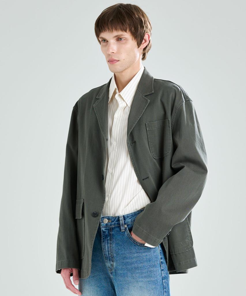 Zplish 3-Button Washed Cotton Blazer Greenish Charcoal
