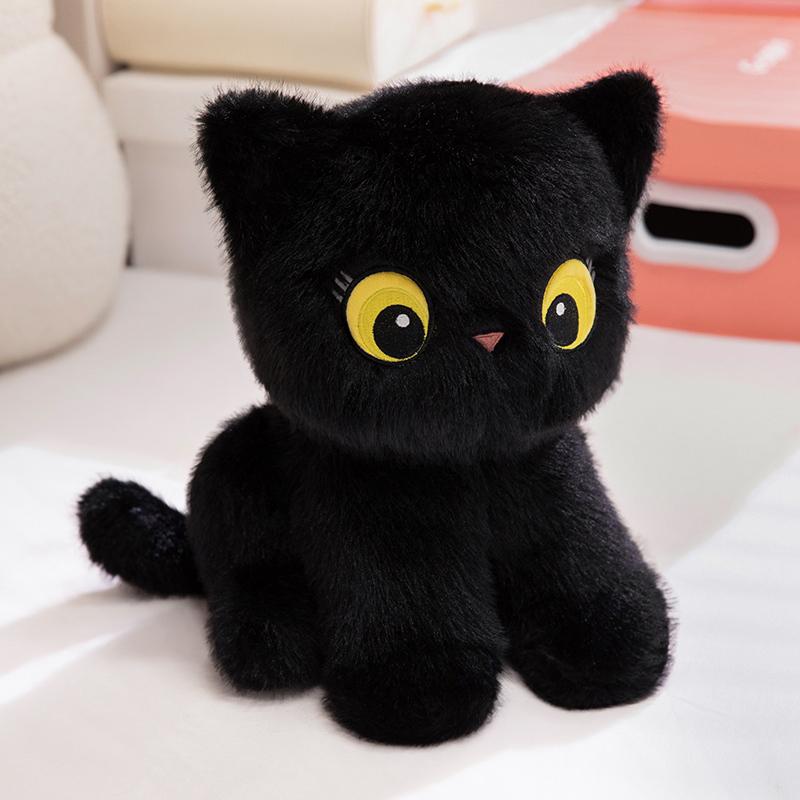 Black Cat Plush Pillow Soft Stuffed Sitting Cat Cushion Cute Cat Design Lovely Birthday Gift Idea for Cat Lovers