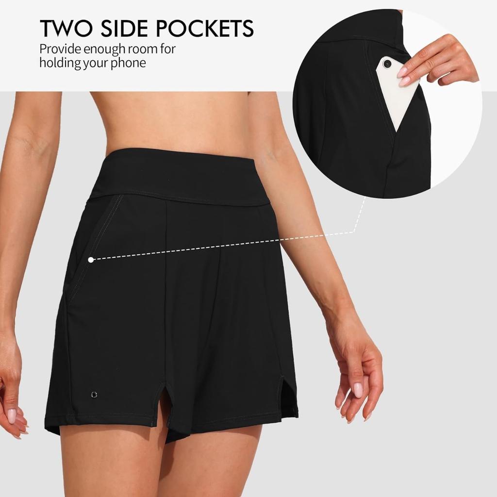 CHARMLEAKS Women Swim Shorts with Pockets High Waisted Bathing Suit Bottoms Tummy Control Swimsuit