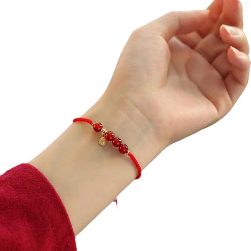 Women's Crystal Red Agate Bracelet for Besties, Couples, and Students - Woven Red String for Good Fortune and Peace.