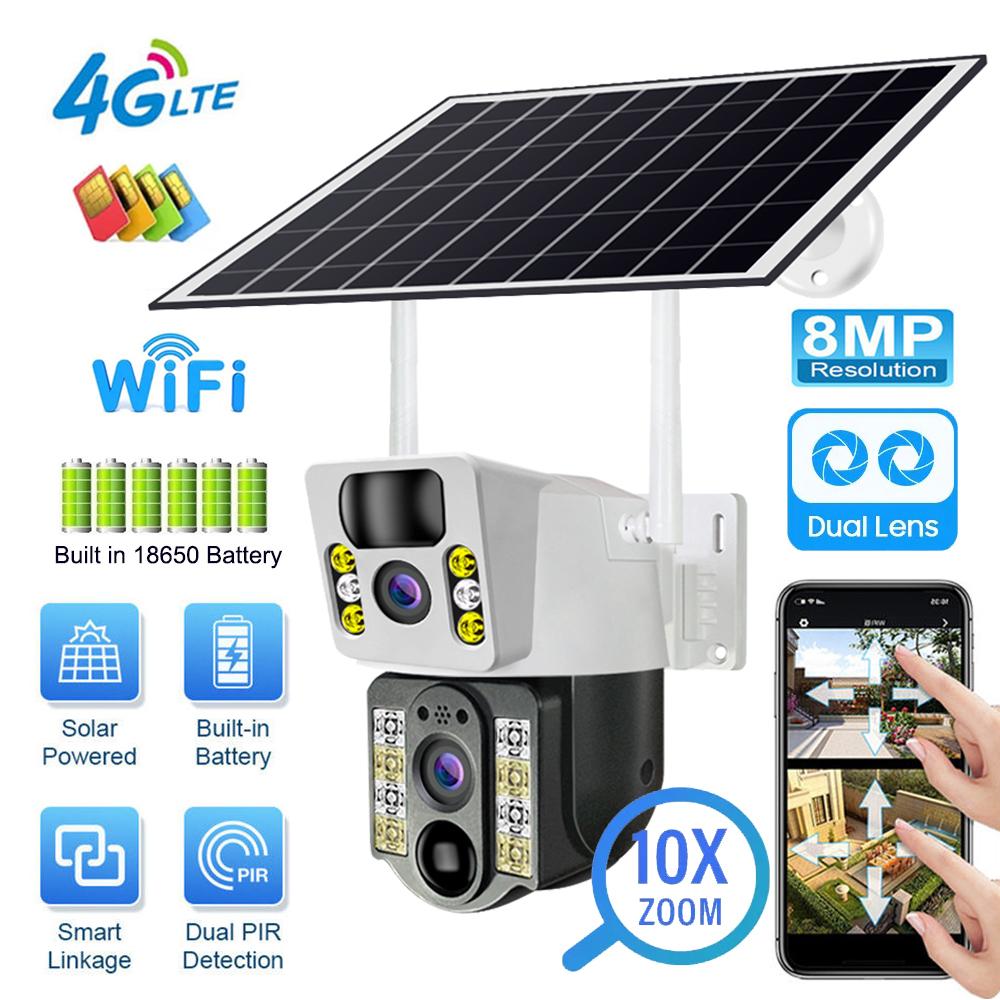 

8MP 4K Wireless Solar 4G Sim Outdoor Dual Lens Wifi IP Camera PIR Night Vision V380 Pro CCTV Security Protection Monitor Monitor новий колір автомобіля