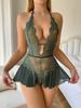 Pink Hanging Neck Lingerie Adult Erotic Costume Deep V Crotchless Woman Underwear Sex Night Open Dress Bodysuit Sexy Jumpsuit