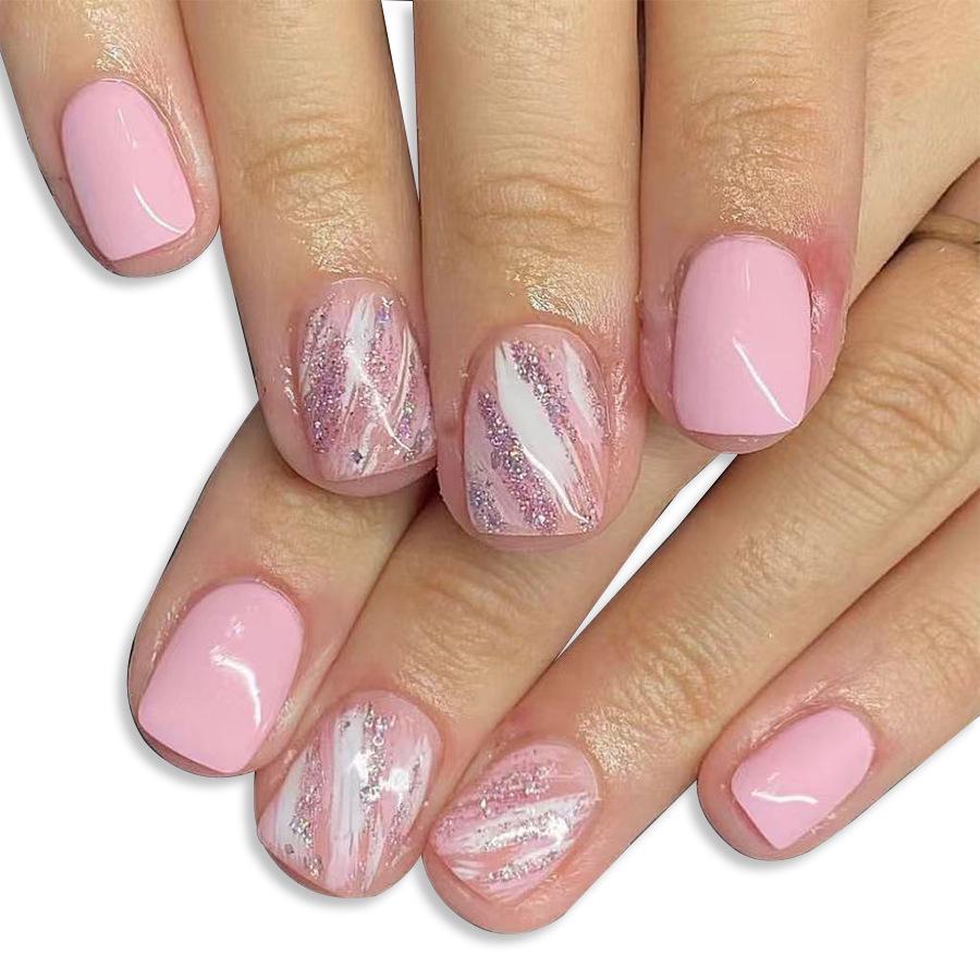 

Glossy Square Nails - Light Pink Irregular Glitter Design, 24-Pack for Spring/Summer