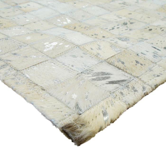 Tapis salon en cuirs recyclés blanc argenté 160x230
