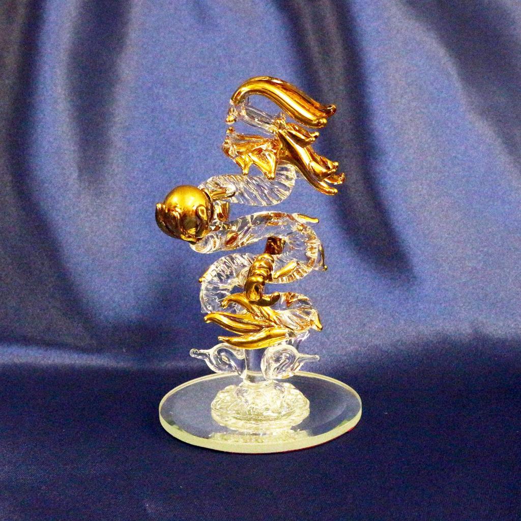 Fourcato Handmade Glass Feng Shui Good Luck and Good Fortune [Rising Dragon] SS x 3 Piece Set