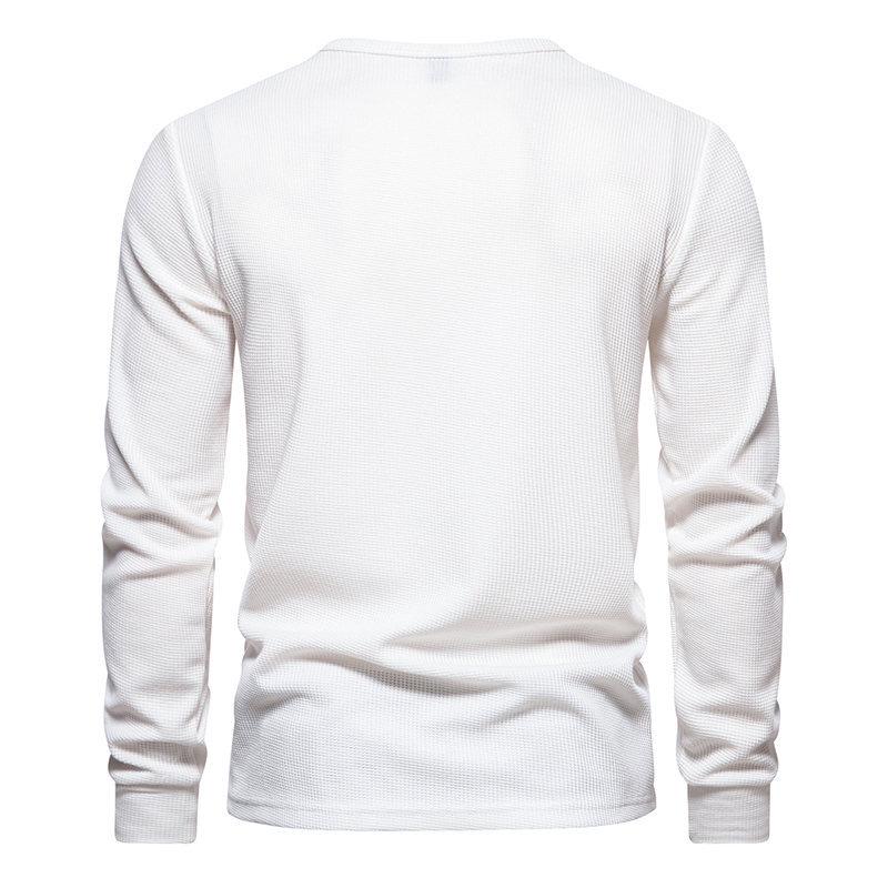 Men's Four-Button Waffle Knit Henley Long Sleeve T-Shirt