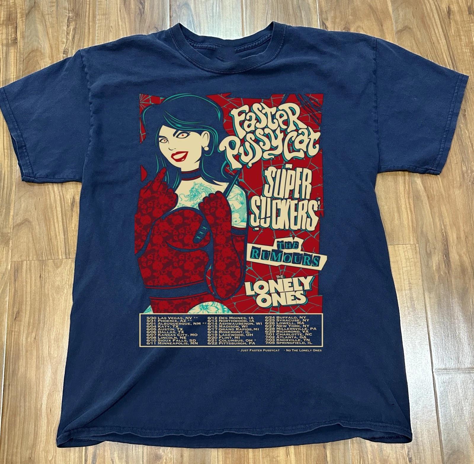 Faster Pussycat Band Tour Dates 2025 Cotton Navy T Shirt UR915 XXL