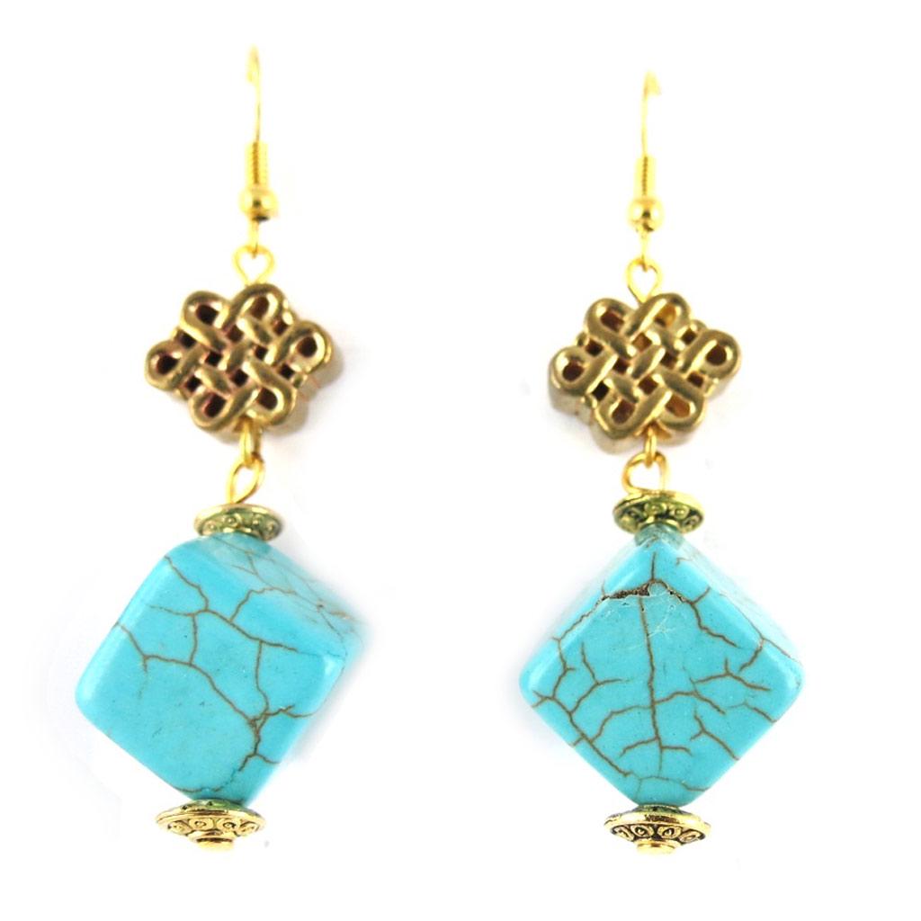 Les Trésors De Lily [K7303] - Designer Earrings 'Mineralia' Turquoise - 5x2 Cm
