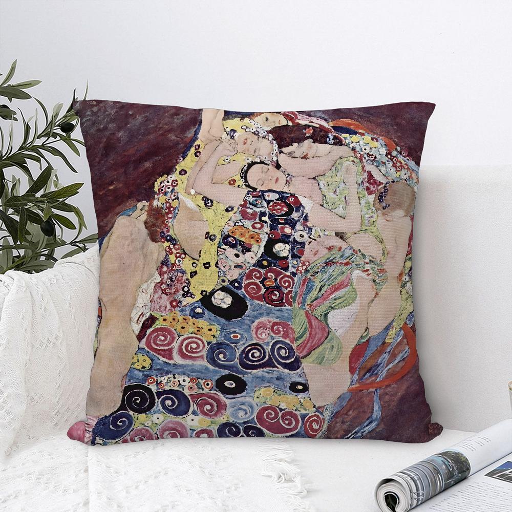 G-Gustav K-Klimt Oil Painting Pillow Case Sofa Decorative Home Double-Sided Print Plush Square Throw Pillow Covers Cushion Decor