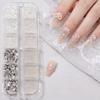 12grids White Mini Pearls &  Silver Alloy Caviar Beads Nail Charms 3D Round Clear Nail Rhinestones Flatback Resin Nail Supplies
