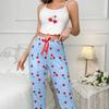European Cherry Print Summer Pajama Set: Sexy, Comfortable Two-Piece with Suspender Long Pants