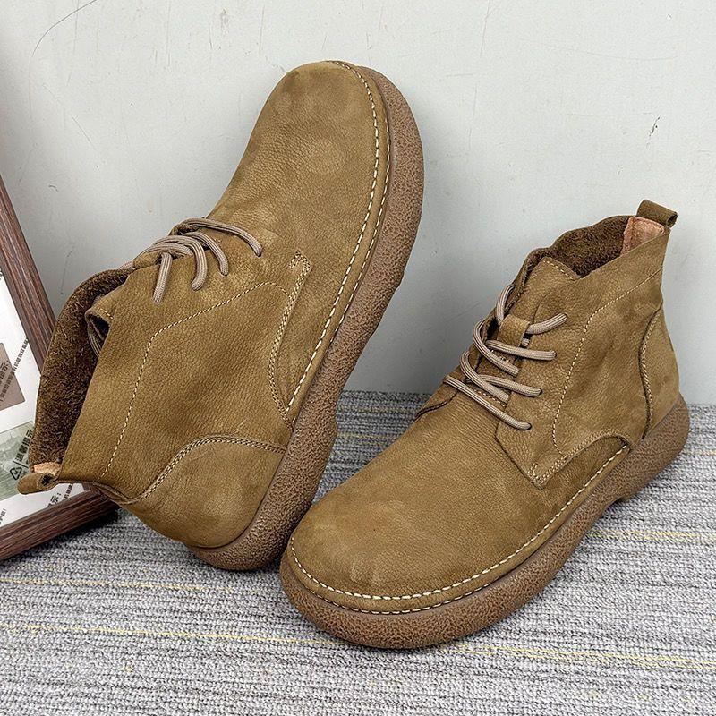 

Men s 2026 Spring New Versatile Retro Trendy Small Soft Leather Simple Outdoor Work Boots 41 хакі