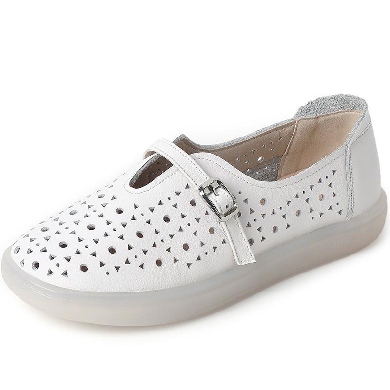 Fashion GKTINOO 2025 Genuine Leather Shoes Hollow Out Women Ballet Flats Summer Women's Solid Soft bottom Shoes Woman Slip On Loafers