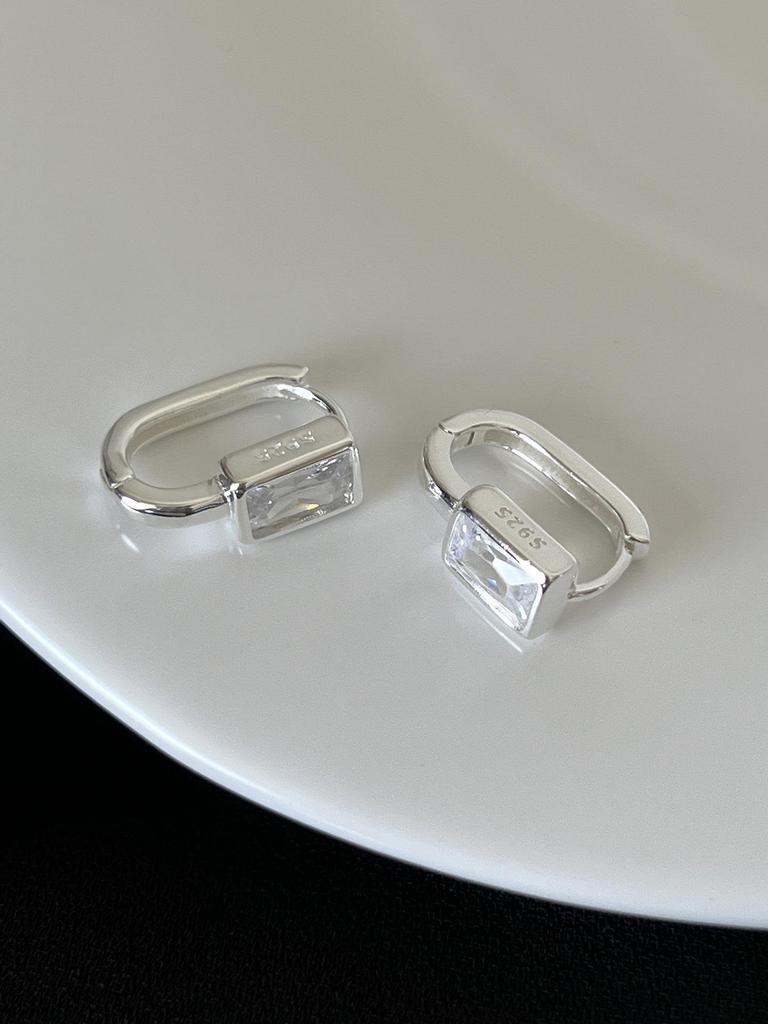 S925 Sterling Silver Geometric Zircon Earrings - Simple, Fashionable, Hypoallergenic Design for Women