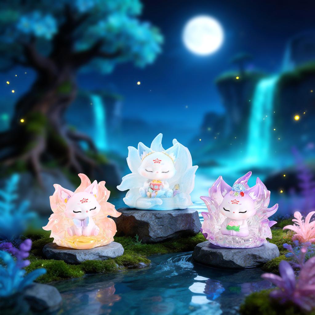 Neunschwanzfuchs Harzfiguren Chinesischer Stil Niedliche Blindbox Schreibtischdekoration Auto Mittelkonsolen-Ornament Geschenk Für Sammler