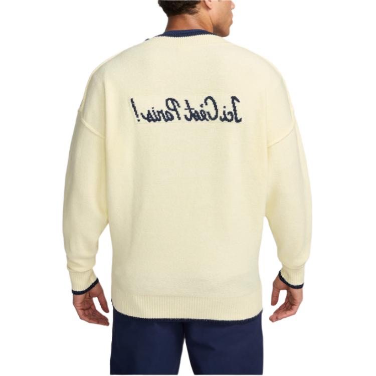 Nike Paris Saint-Germain Tech Pack Series Football Pullover V-Neck Long Sleeve Knit Top Men Tops Snow-White FQ7801-744