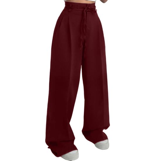 Women Long Pants Straight Wide Leg High Waist Pants Solid Color Casual OL Style Wide-Leg Suit Trousers Daily Wear