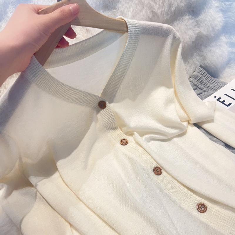 V-neck yellow long-sleeved knitted cardigan top, early autumn new lazy loose thin sweater jacket