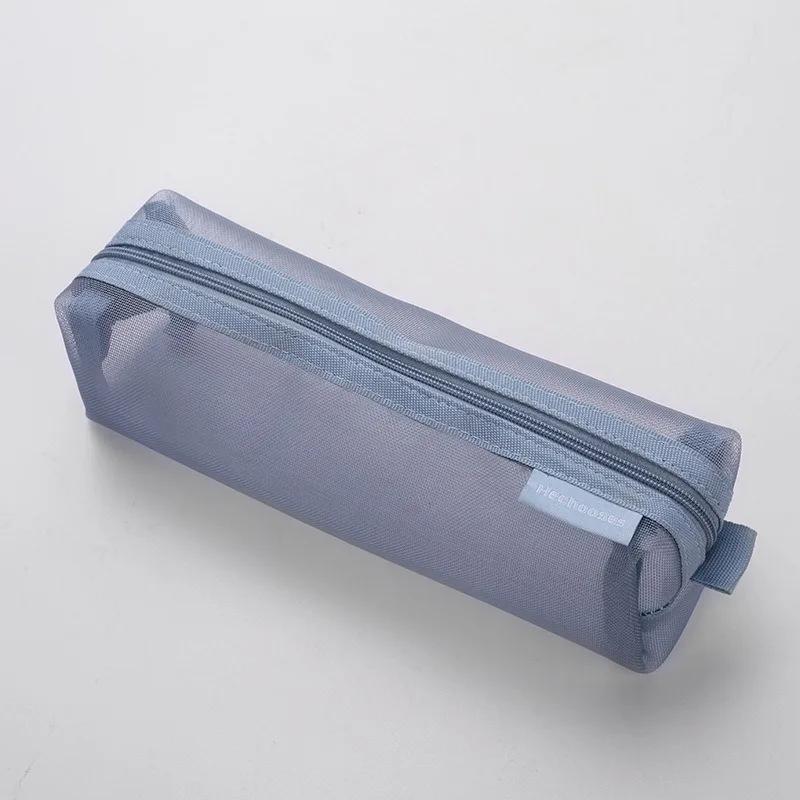 Translucent Simple Mesh Pen Bag Student Exam Stationery Bag Large Capacity Portable Stationery Storage Bag Study Supplies