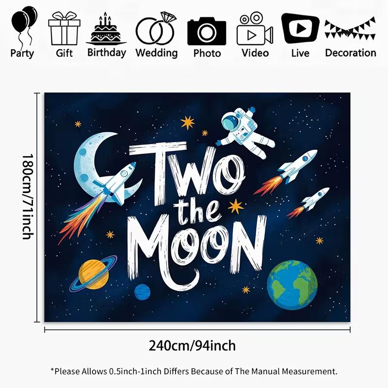 2D Outer Space Astronaut & Rocket Backdrop "Two the Moon" Birthday Photo Booth