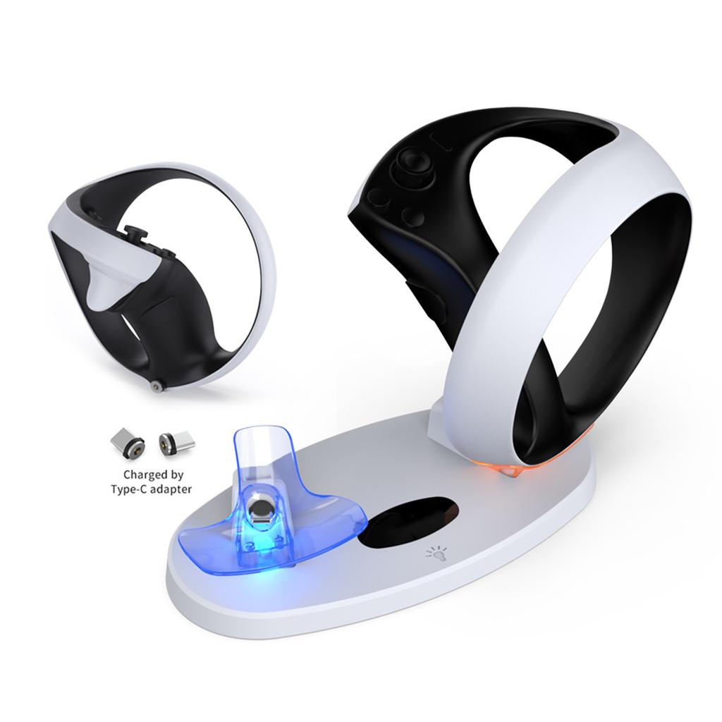 VR Controller Charging Station Magnetic Charger LED Light for PS VR2 Controllers Magnetic Charger Stand TypeC Adapter