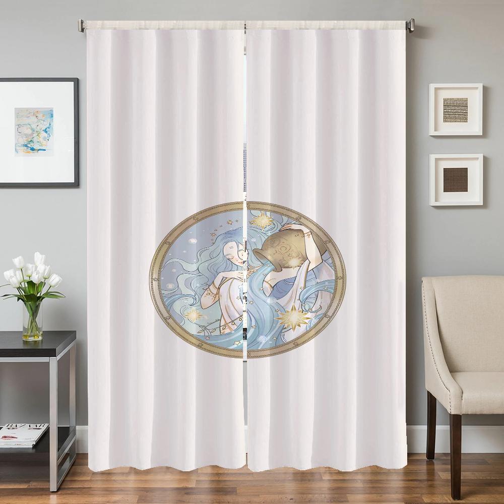 Wystrój Domu Zasłony Kuchenne do Salonu 2 Sztuki Zasłony Zaciemniające Zasłona na Drzwi Znak Zodiaku Dekoracja Sypialni Przegroda