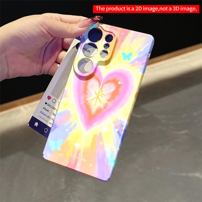 2DFlat Samsung phone case Pastel Heart Burst with Butterflies & Symbol Applicable to Galaxy S22 S23 S24 S25ULTRA S26 A12 A13 A14 A15 A16