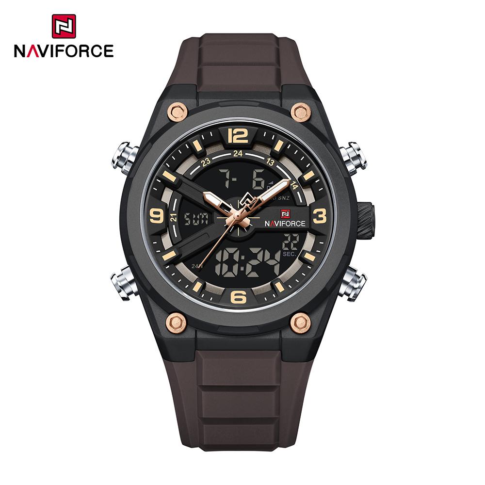 NAVIFORCE Original Men Quartz Watch Calendar Date LCD Display Luminous Pointer Silicone Strap Waterproof 30m Men Casual Fashion Watch NF9265