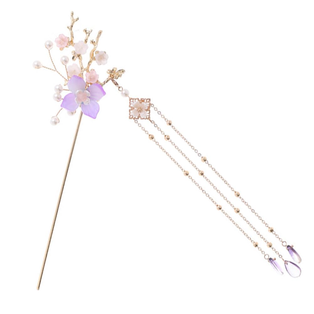 Alloy Tassel Hairpin with Jade Flower and Pearl Perfect for Kimono and Tomesode Hair Accessory Hairpin, Kanzashi, Design, (Furisode) (Tomesode),