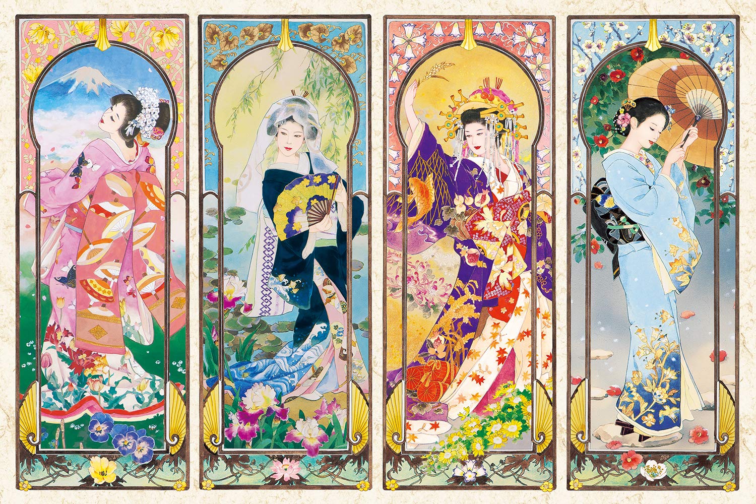 

Epoch 2016 Very Small Piece Jigsaw Puzzle Four Seasons Beauty with and Score Ticket Illustration/Art Haruyo, (50x75cm) 23-321s Glue, Spatula,