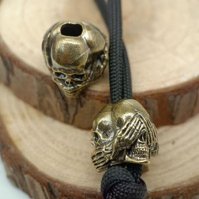 Three Sided Skull Head Brass Knife Beads EDC Outdoor DIY Paracord Woven Lanyard Keychain Charms Jewelry Accessories