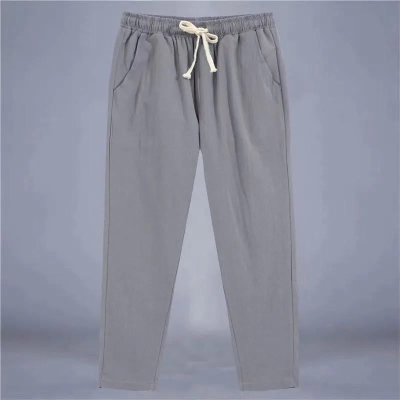 Bawełniane spodnie cropped dla mężczyzn na lato, dopasowane, luźne, plus size, sportowe, proste nogawki, męskie spodnie casualowe