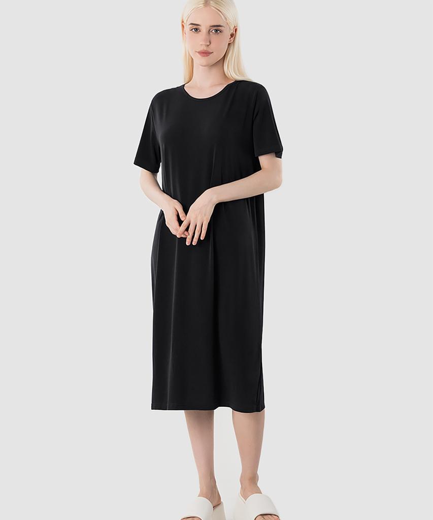 ARMEDES Damen Locker geschnittenes Kurzarm-Maxikleid Ar-314