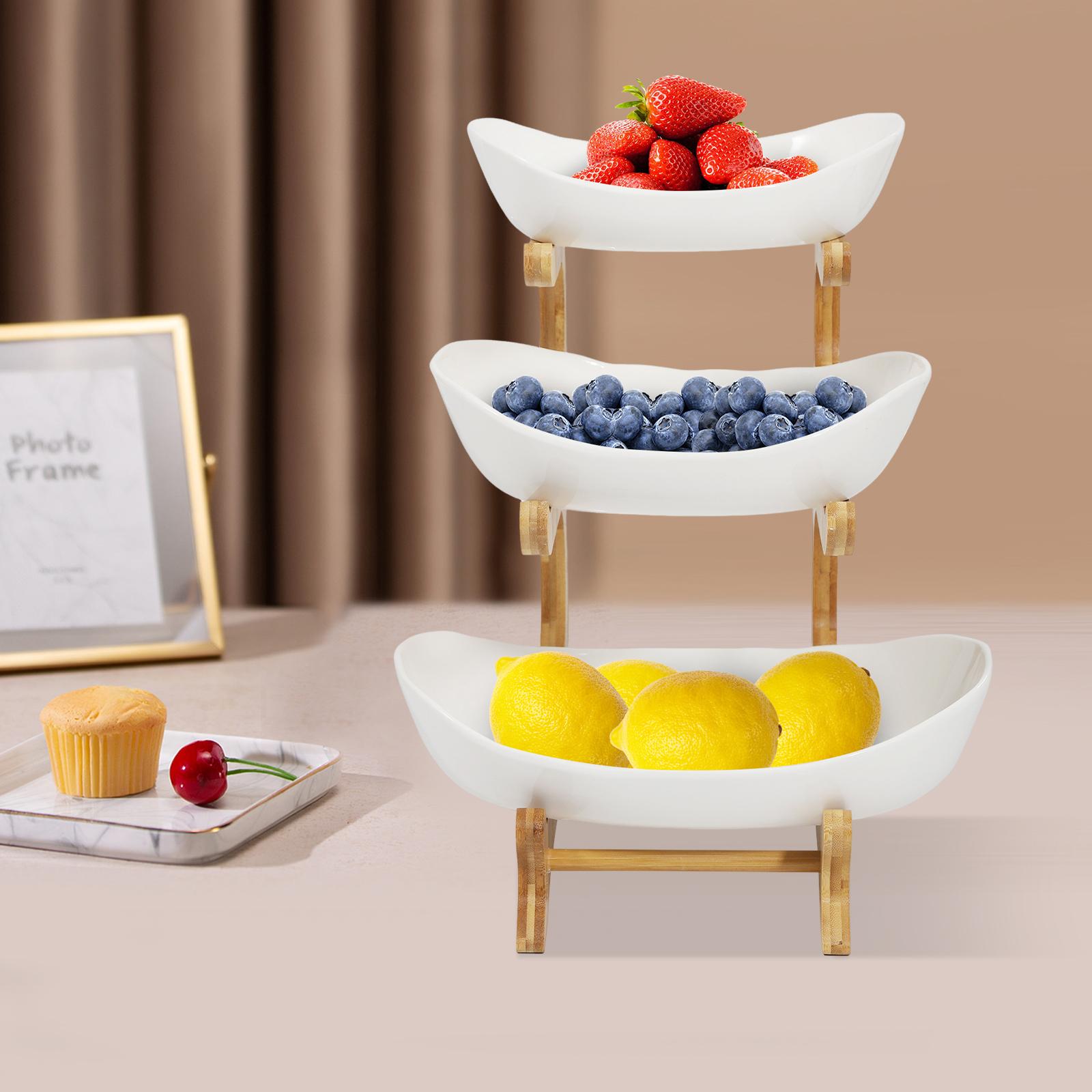 3-уровневая керамическая фруктовница, белая и коричневая овальная сервировочная тарелка, 3-слойная декоративная фруктовница для украшения кухни и обеденного стола