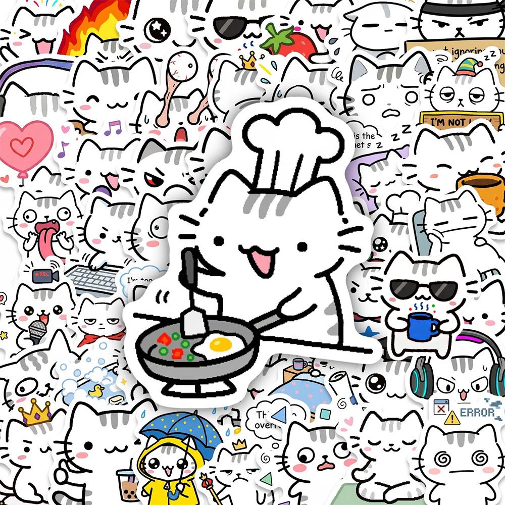 10/30/50pcs Cute Line Kitten Daily Graffiti Sticker Kawaii Cat Cartoon Aesthetic Decal Decorative Diary Laptop Phone Case